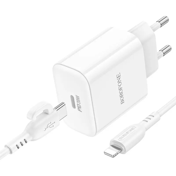شارژر دیواری 20 وات بوروفون مدل BA81A همراه کابل Type-C to Lightning