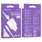 شارژر دیواری 20 وات بوروفون مدل BA81A همراه کابل Type-C to Lightning